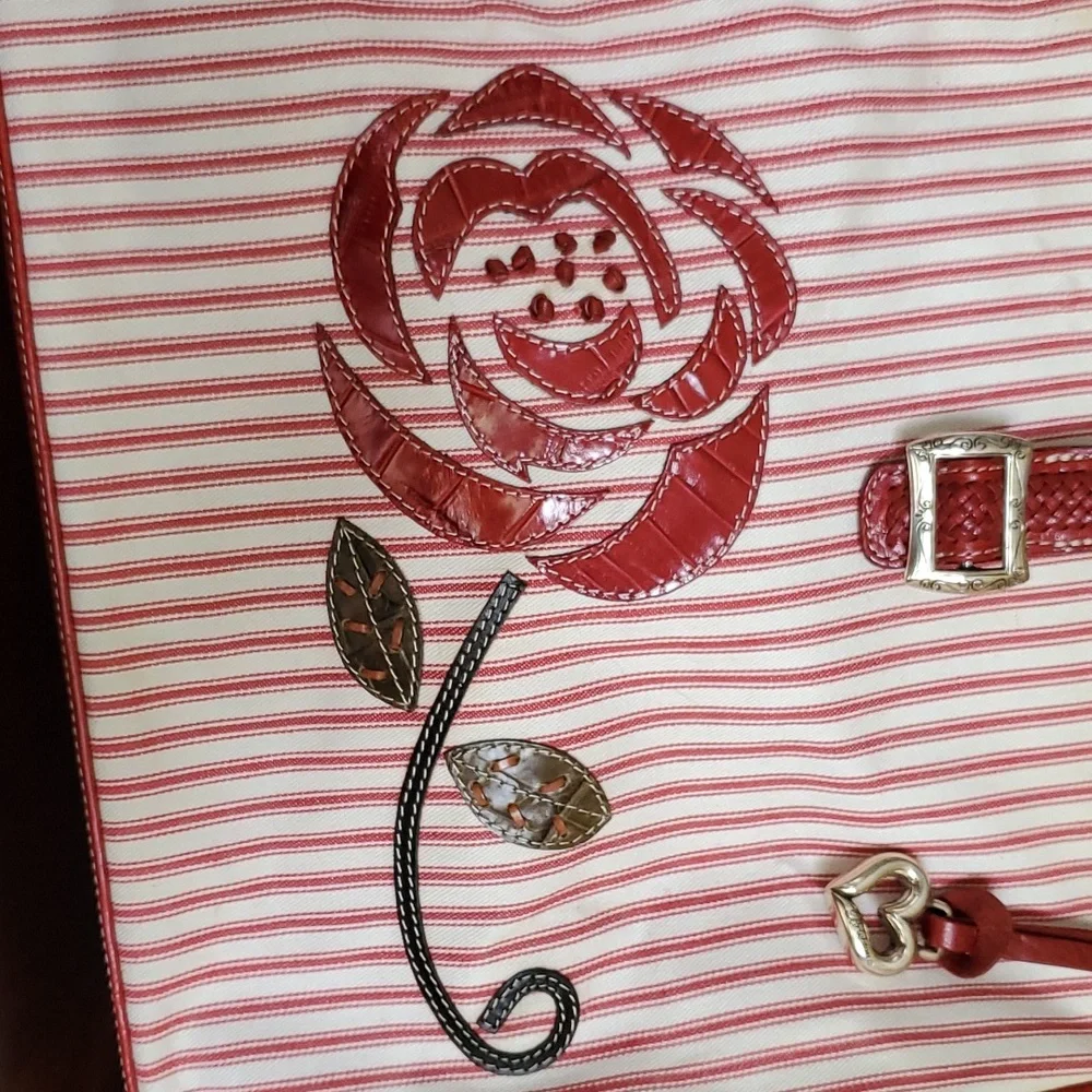 Brighton Bamboo Handle Doctor Bag Candy Stripe Red Rose Vintage Retro Style - Picture 5 of 13